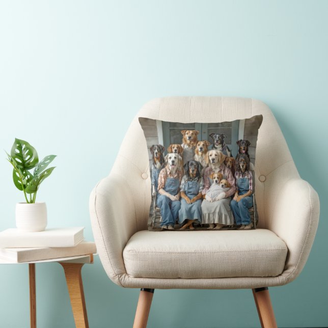 Family Reunion of Dogs On Farmhouse Porch Cushion (Chair)