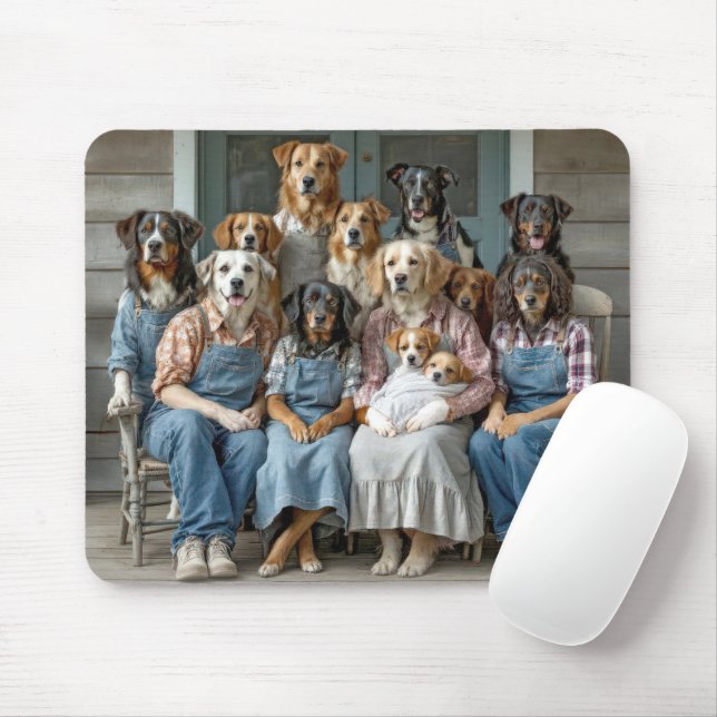 Family Reunion of Dogs On Farmhouse Porch Mouse Mat (With Mouse)