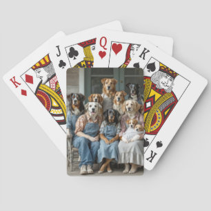 Family Reunion of Dogs On Farmhouse Porch Playing Cards