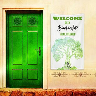 Family Reunion Old Green Tree on Black Custom Banner