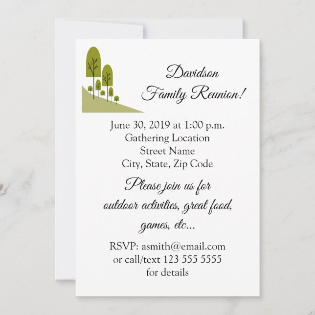 Family Reunion Olive Green Trees Invitation (Front)