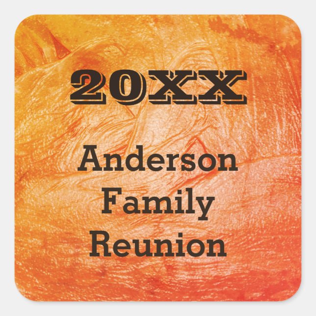 Family Reunion Orange Abstract Autumn Gathering Square Sticker (Front)