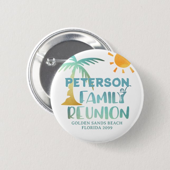 Family Reunion Palm Tree Beach Name 6 Cm Round Badge (Front & Back)