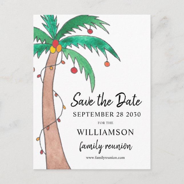  Family Reunion Palm Tree Save the Date Postcard (Front)