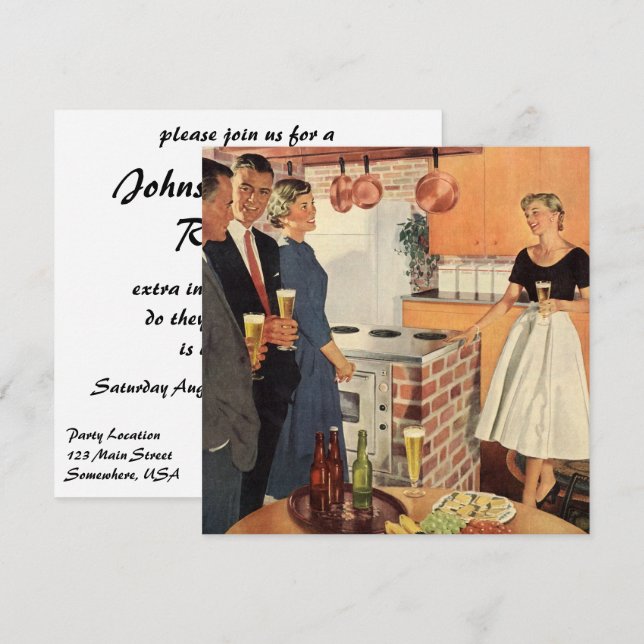 Family Reunion Party in a 50s Kitchen with Beer Invitation (Front/Back)