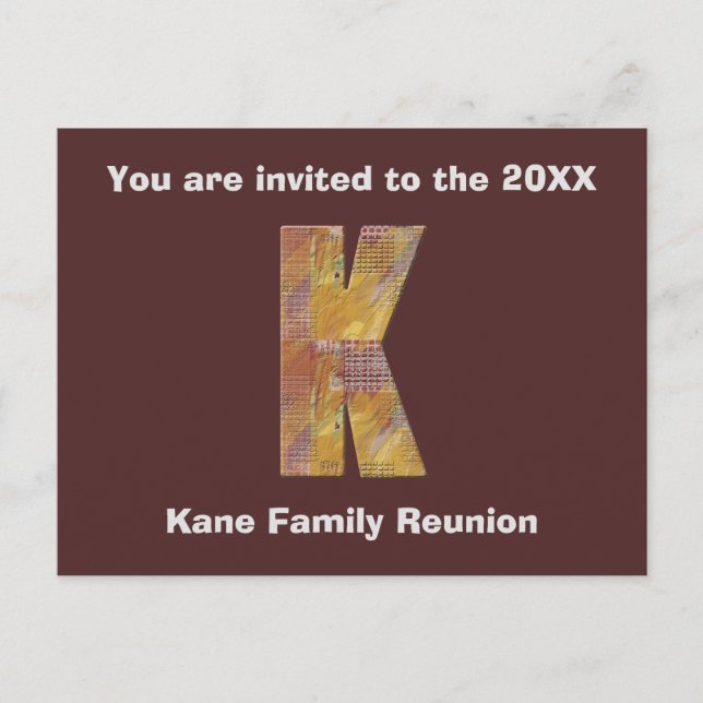 Family Reunion Patchwork Letter K Announcement Postcard (Front)