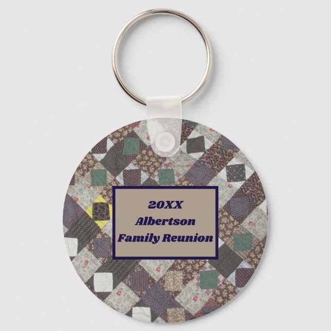 Family Reunion Patchwork Quilt Photo Keepsake Key Ring (Front)