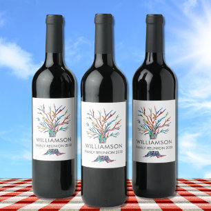 Family Reunion Personalised Family Tree Wine Labe Wine Label