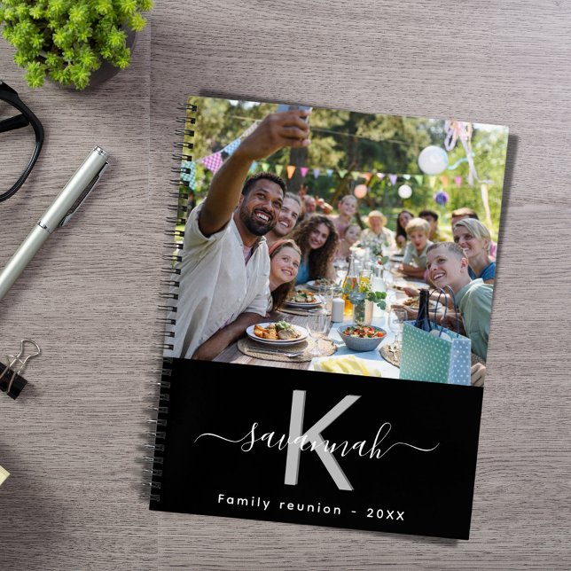 Family reunion photo black white monogram notebook (Creator Uploaded)