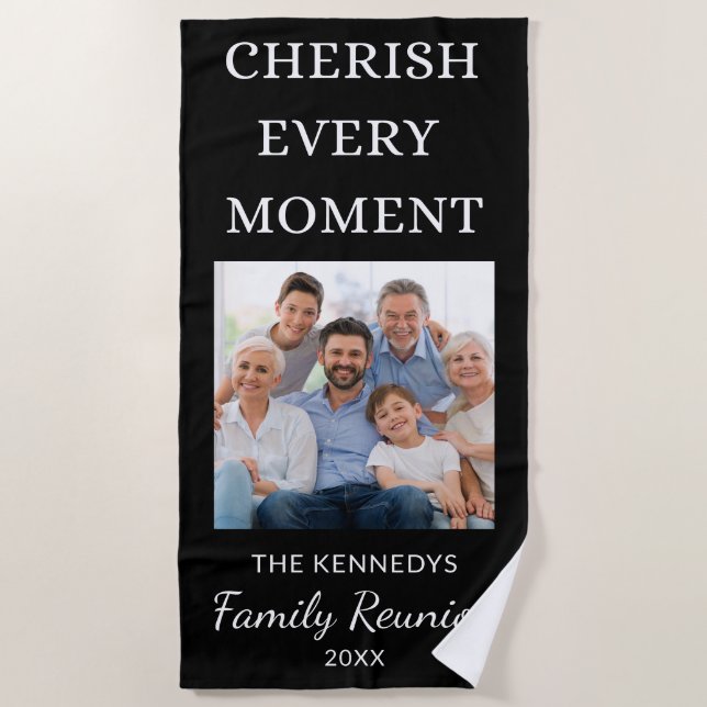  Family Reunion Photo Cherish Every Moment Black Beach Towel (Front)