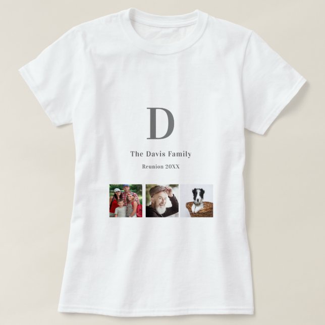 Family reunion photo collage monogram  T-Shirt (Design Front)