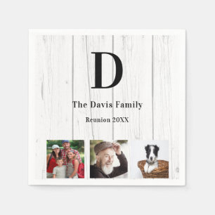 Family reunion photo monogram rustic wood napkin