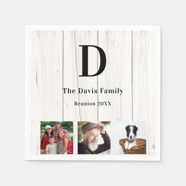 Family reunion photo monogram rustic wood  napkin (Front)