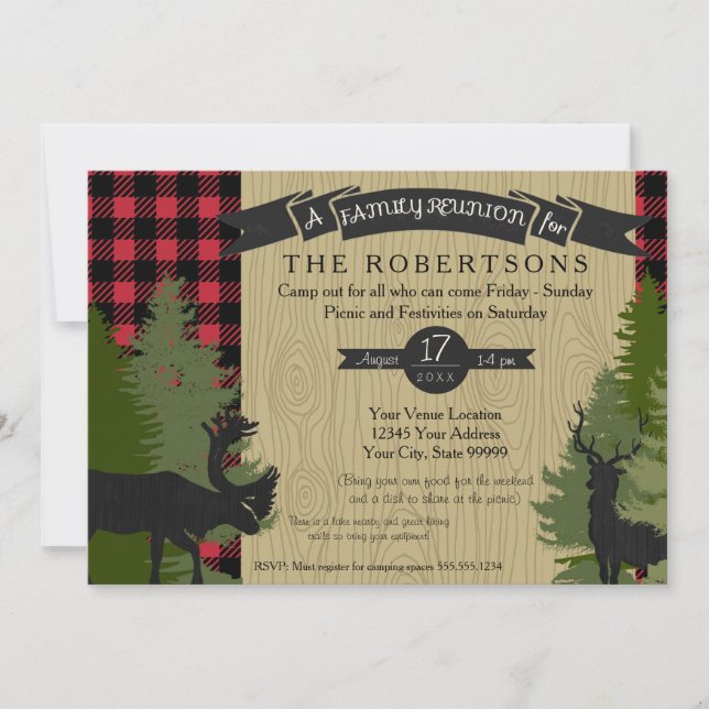 Family Reunion Picnic Campout Rustic Deer Antlers Invitation (Front)