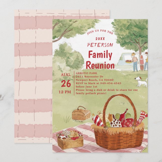 Family Reunion Picnic Cute Summer Illustration Invitation (Front/Back)