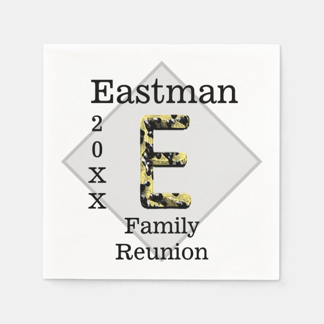 Family Reunion Picnic Gold Black Letter E Monogram Napkin (Front)