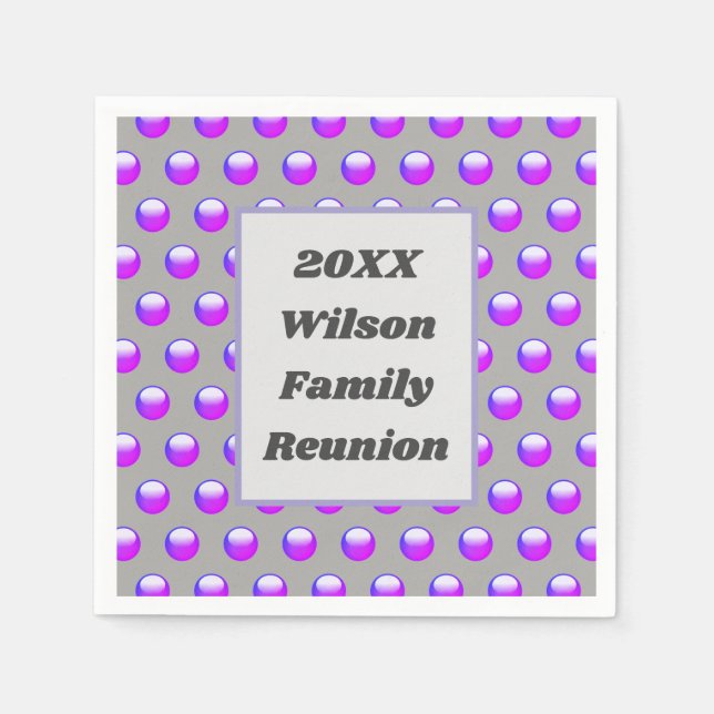 Family Reunion Picnic Purple Polka Dot Event Napkin (Front)