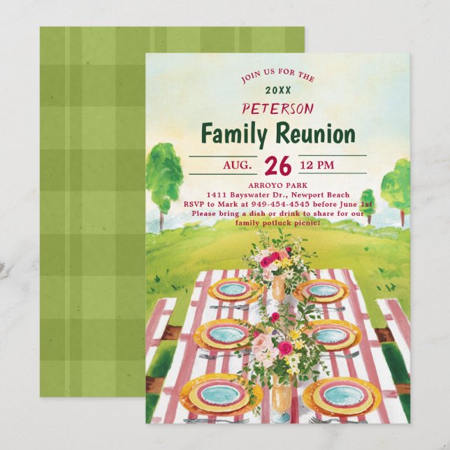 Family Reunion Picnic Summer Art Illustration Invitation (Front/Back)