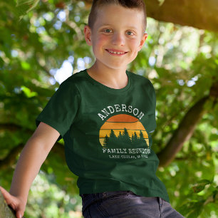 Family Reunion Pine Trees Sunset Boys Green T-Shirt