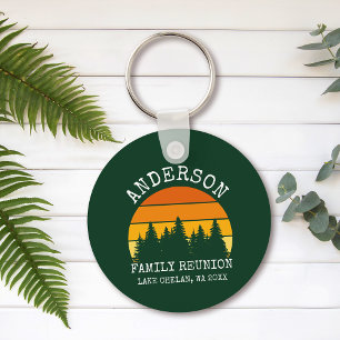 Family Reunion Pine Trees Sunset Green Key Ring