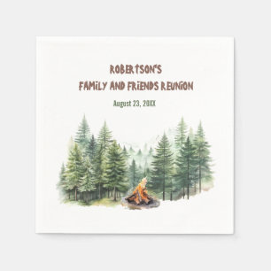 Family Reunion Pine Wood Forest Campfire  Napkin