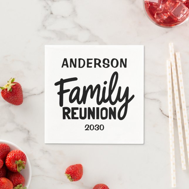 Family Reunion Playful Script Custom Date Name Napkin (Insitu)
