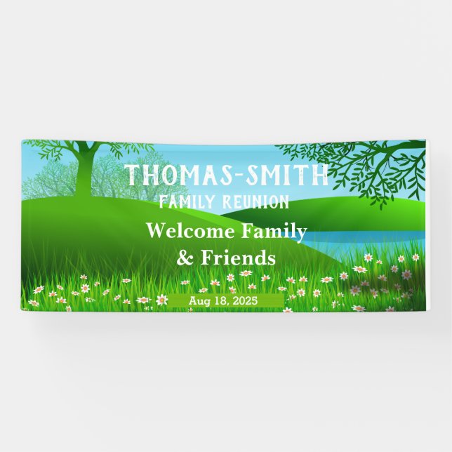 Family Reunion Pond Flowers Scene Banner (Horizontal)