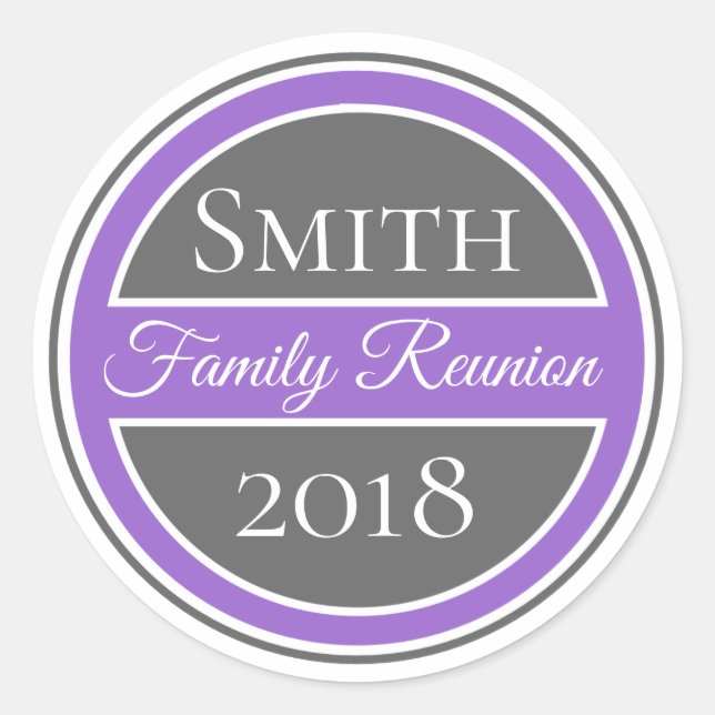 Family Reunion Purple Badge Classic Round Sticker (Front)