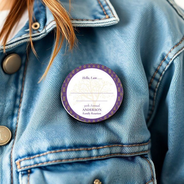 Family Reunion Purple Gold Elegant Hello 6 Cm Round Badge (Creator Uploaded)