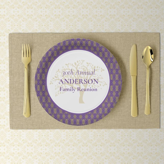 Family Reunion Purple Gold Paper Plate (Creator Uploaded)