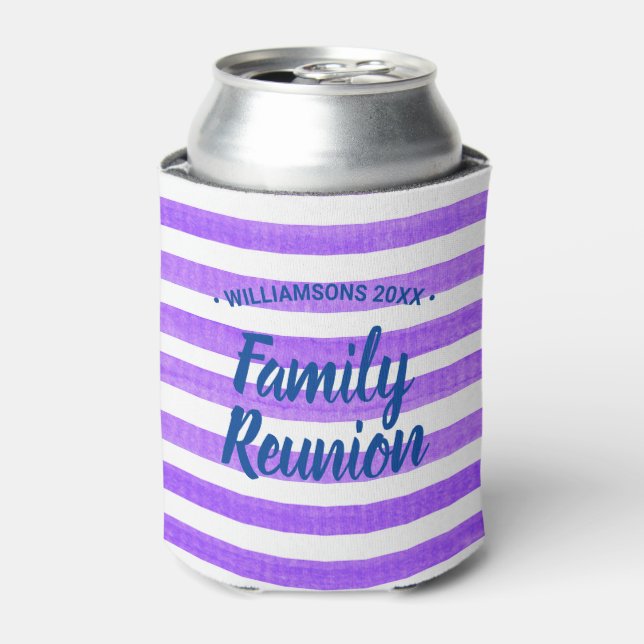 Family Reunion Purple White Stripe Can Cooler (Can Front)