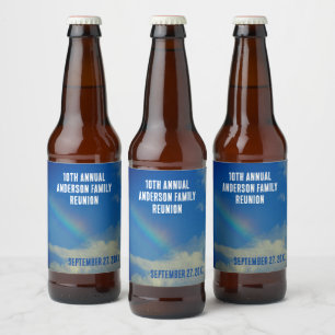 Family Reunion Rainbow Colorful Summer Picinic Beer Bottle Label