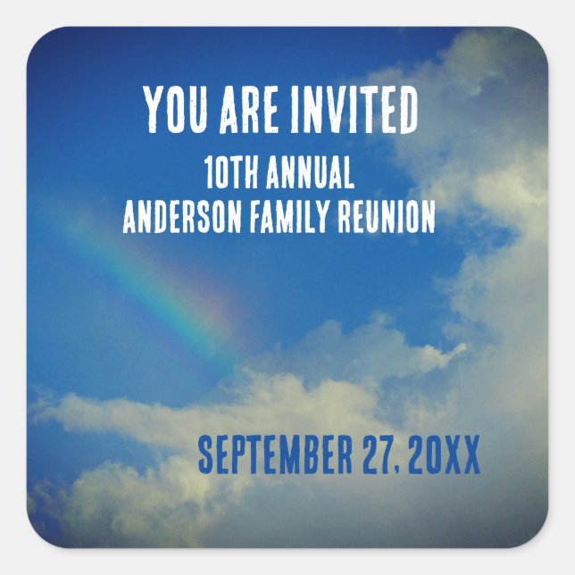 Family Reunion Rainbow Colourful You Are Invited Square Sticker (Front)
