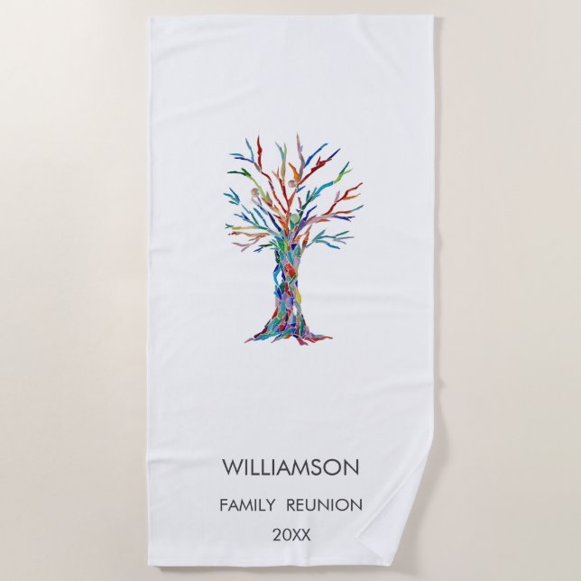 Family Reunion Rainbow Family Tree Beach Towel (Front)