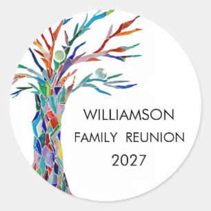 Family Reunion Rainbow Family Tree Classic Round S Classic Round Sticker