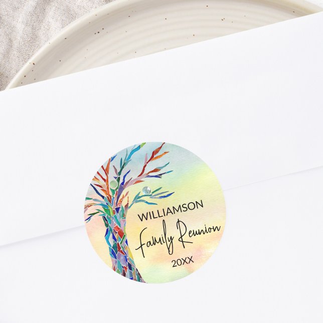 Family Reunion Rainbow Family Tree Classic Round Sticker (Creator Uploaded)