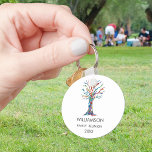 Family Reunion Rainbow Family Tree Key Ring<br><div class="desc">Give these stylish Family Reunion keychains as keepsakes at your family celebration. They feature a family tree in the colours of the rainbow. Customise them it with your family name and the year. This unique design is a print of my Family Tree mosaic which was made from tiny pieces of...</div>