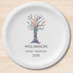 Family Reunion Rainbow Family Tree Paper Plate<br><div class="desc">Add these stylish Family Reunion paper plates to your party decor. They feature a family tree in the colours of the rainbow. Customise them with your family name and the year. This unique design is a print of my Family Tree mosaic which was made from tiny pieces of brightly coloured...</div>