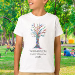 Family Reunion Rainbow Family Tree T-Shirt<br><div class="desc">There is a Family Reunion T-shirt for every child in the family! These fun T-shirts are decorated with a family tree in the colours of the rainbow. Customise them with your family name and the year. This unique design is a print of my Family Tree mosaic which was made from...</div>