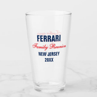Family Reunion Red Navy Blue Personalised Glass