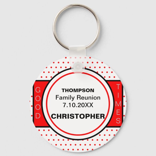Family Reunion Red Polka Dots   Keychain (Front)