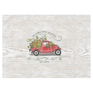 Family Reunion Red Vintage Truck Sunflowers Rustic Tablecloth