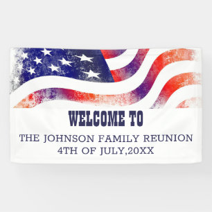 Family Reunion Red White And Blue American Flag  Banner