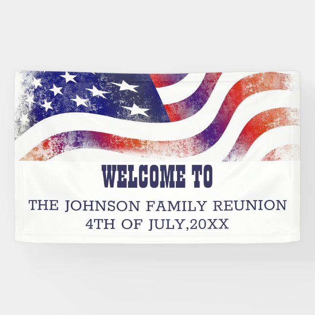 Family Reunion Red White And Blue American Flag  Banner (Horizontal)