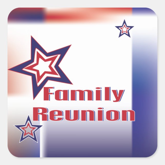 Family reunion red white and blue star design square sticker (Front)