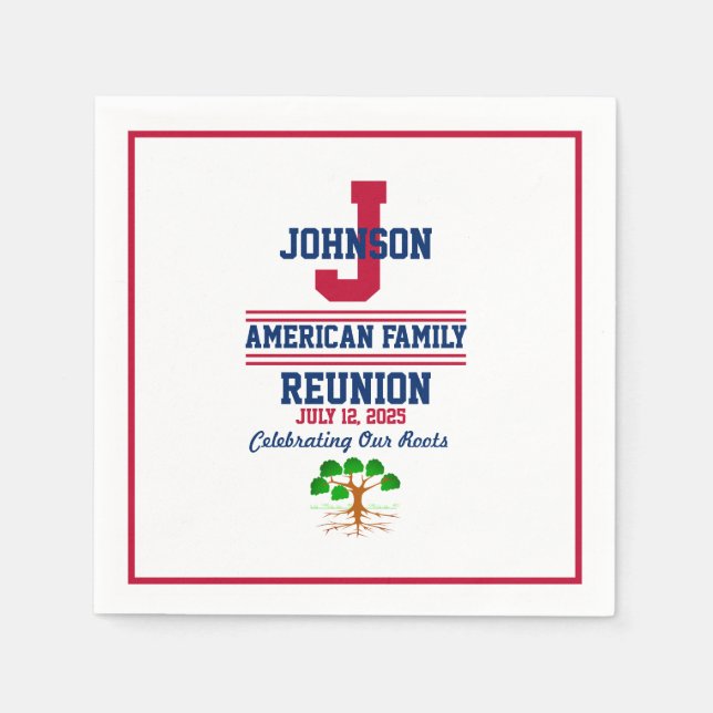 Family Reunion Red White Blue Any Family Name Napkin (Front)