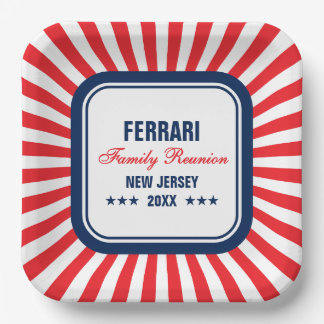 Family Reunion Red White Blue Personalised Paper Plate
