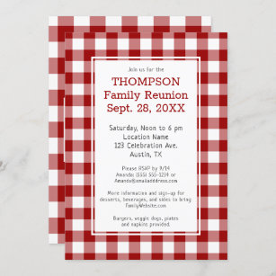 Family Reunion Red White Buffalo Check Party Invitation