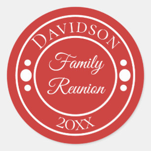 Family Reunion Red & White Circles Classic Round Sticker