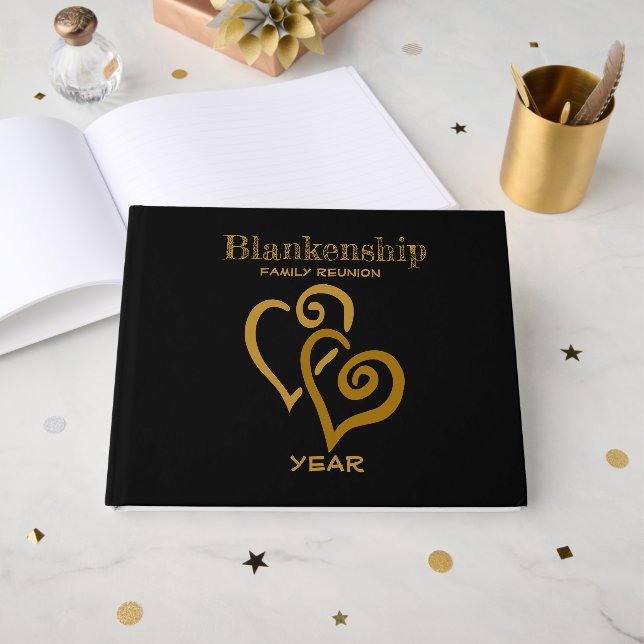Family Reunion Registry Gold Linked Hearts Guest Book (Front Open)